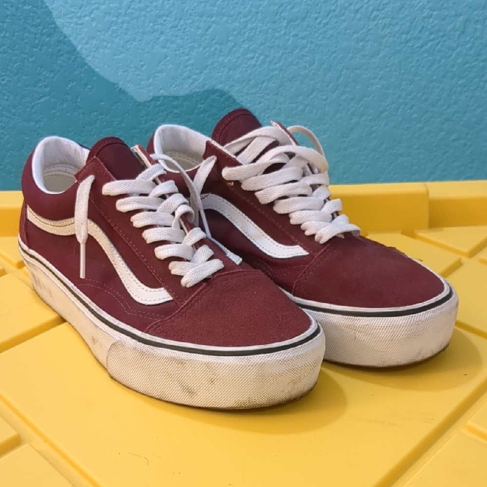 Vans Burgundy and White Sneakers